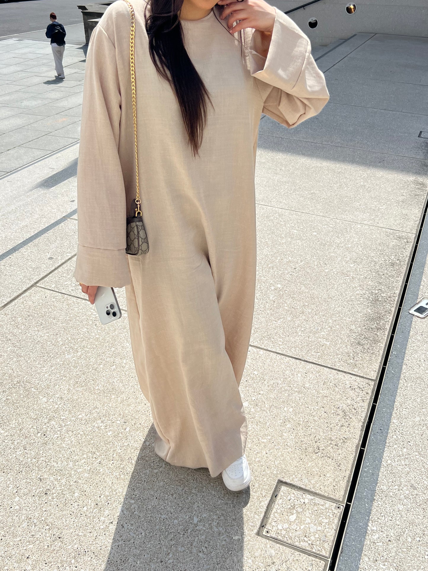 Leinen Abaya - Creme